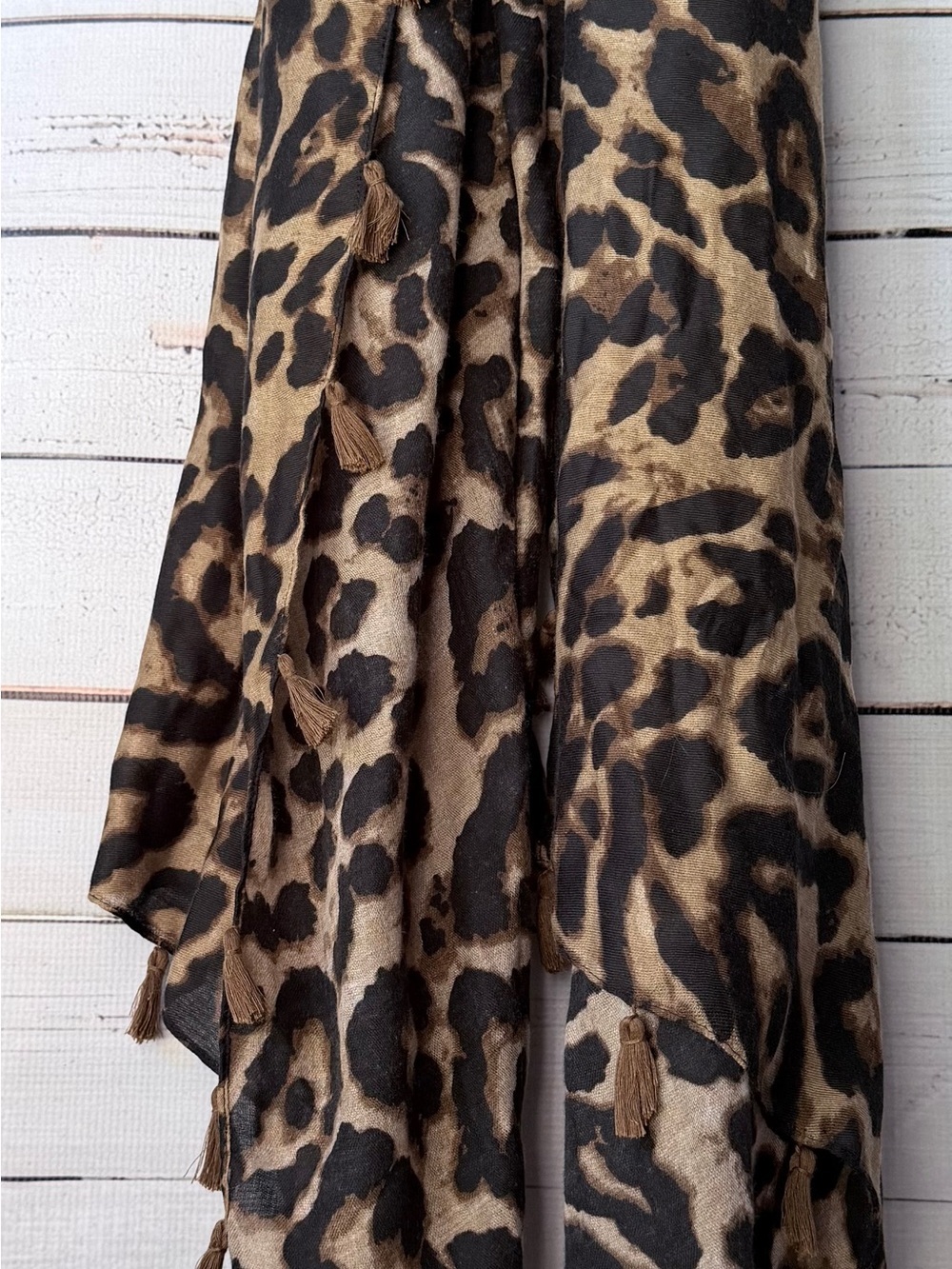 Leopard Print Tassel Scarf